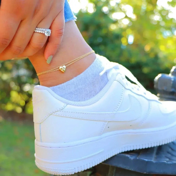 GOLD INITIAL ANKLET ❤️HEART CHARM PERSONALIZED DOUBLE LAYER DAINTY, ELDM22105A - Picture 3 of 13